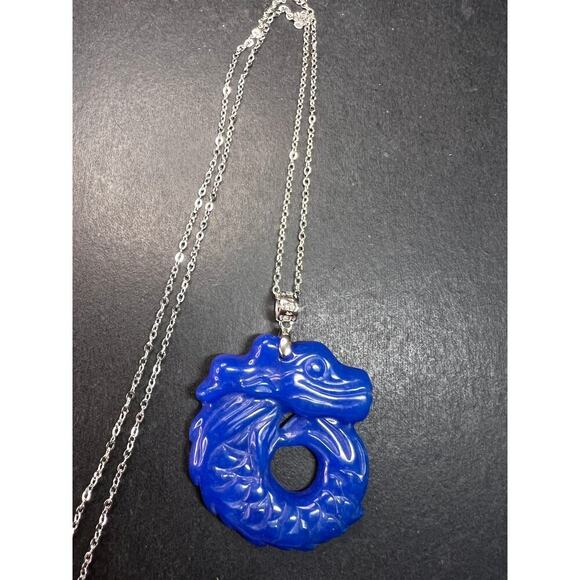 NEW Blue Jade dragon sterling silver pendant and chain - Picture 8 of 12